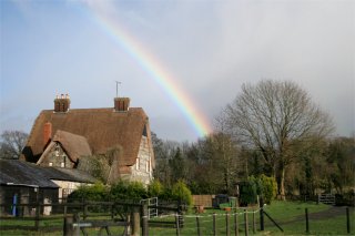 Rainbow over the pub