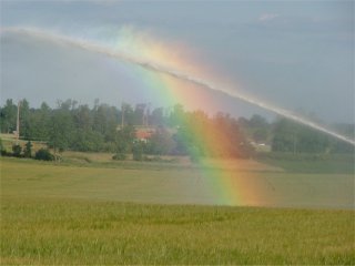 Rainbow fragment in crop irrigation spray